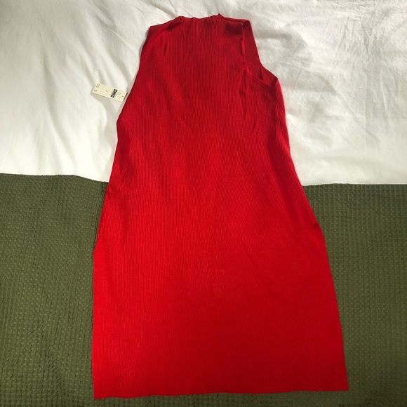 Anthropologie Red Ribbed Mock Neck Midi Dress - Picture 5 of 7
